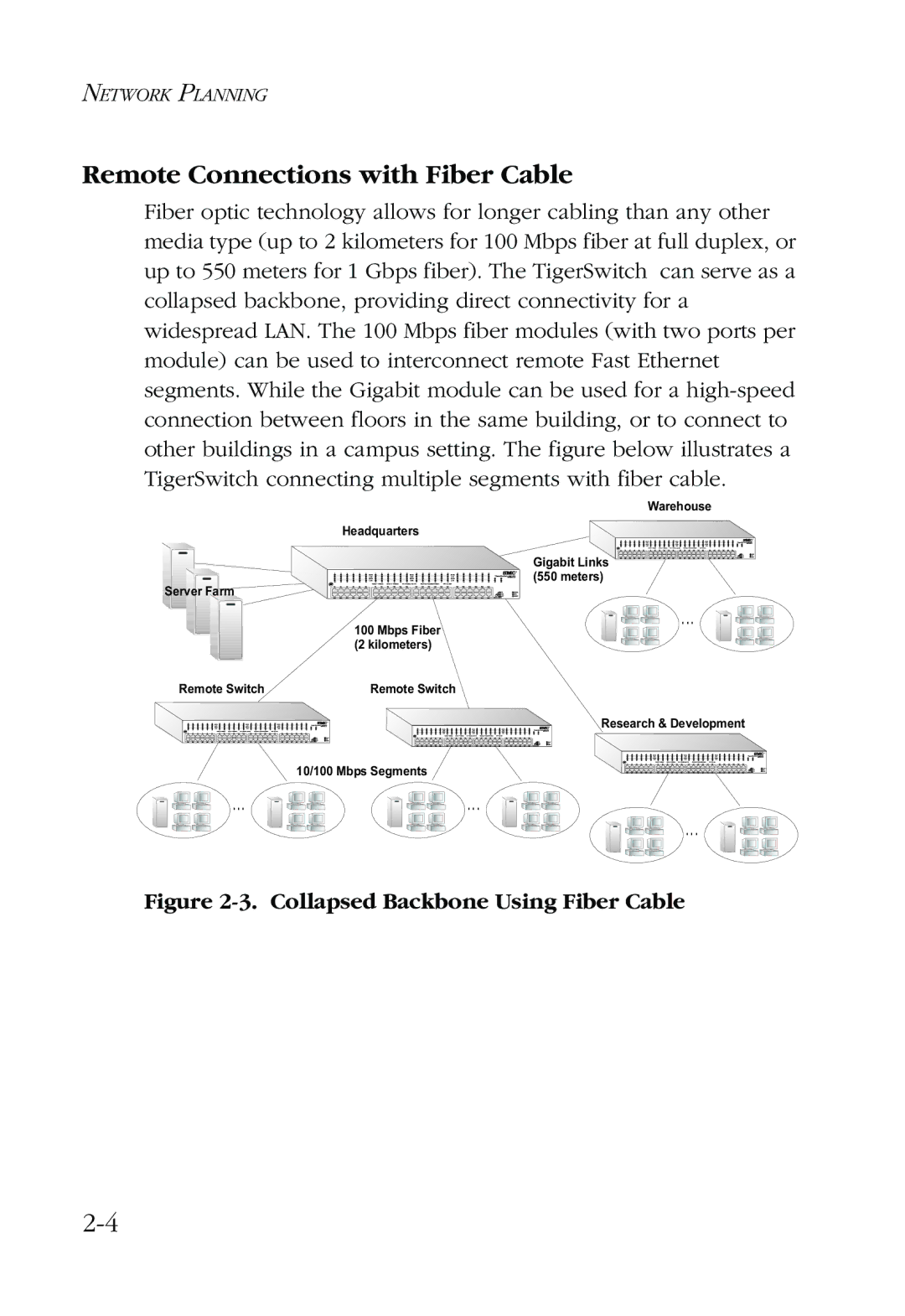 SMC Networks 48-Port manual Remote Connections with Fiber Cable, Collapsed Backbone Using Fiber Cable 