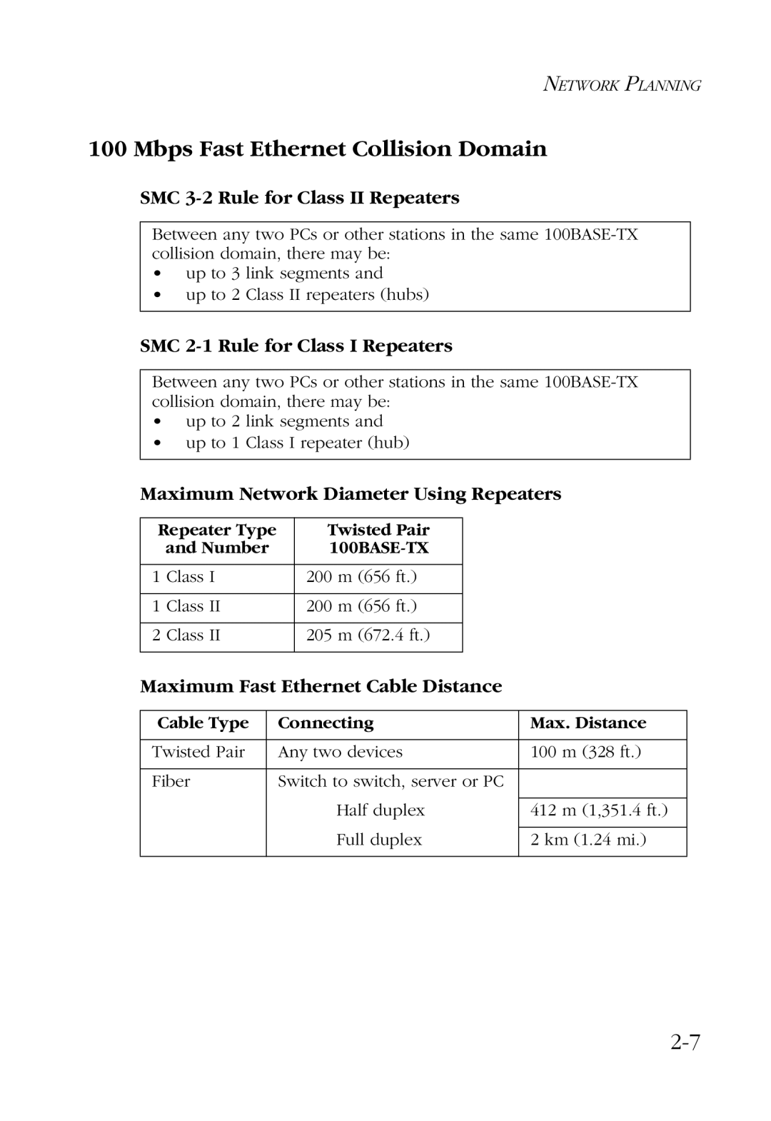 SMC Networks 48-Port manual Mbps Fast Ethernet Collision Domain, SMC 3-2 Rule for Class II Repeaters 