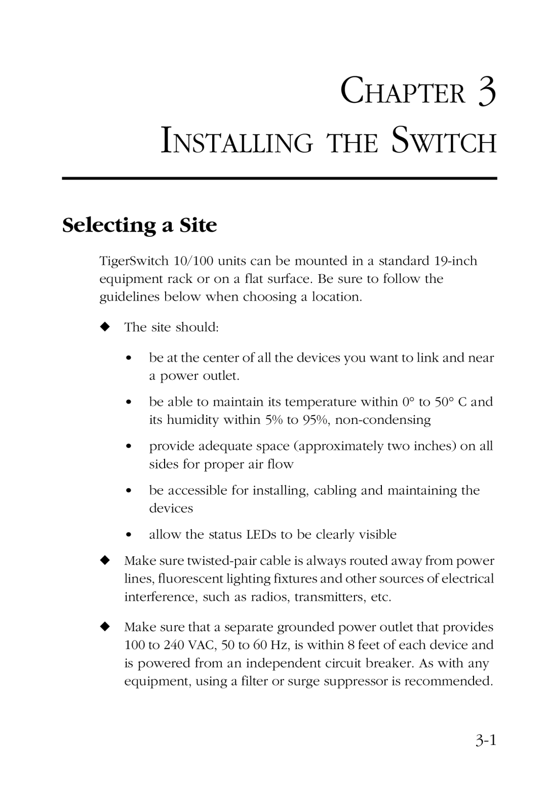 SMC Networks 48-Port manual Installing the Switch, Selecting a Site 