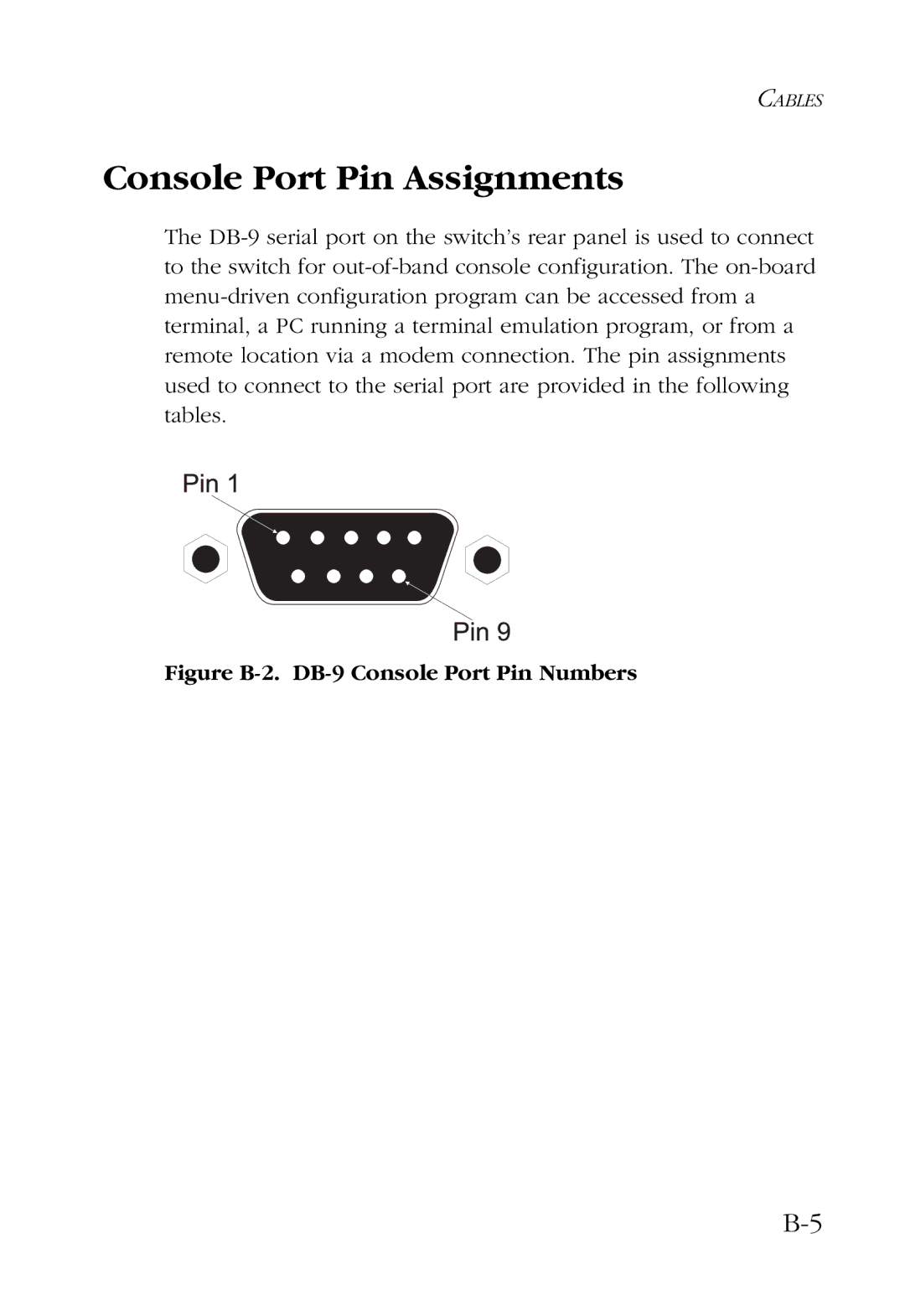 SMC Networks 48-Port manual Console Port Pin Assignments, Figure B-2. DB-9 Console Port Pin Numbers 