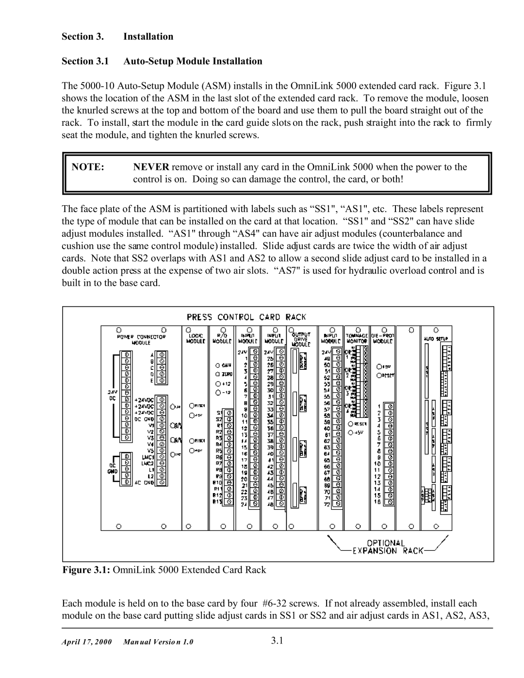 SMC Networks 5000 manual Installation Auto-Setup Module Installation 