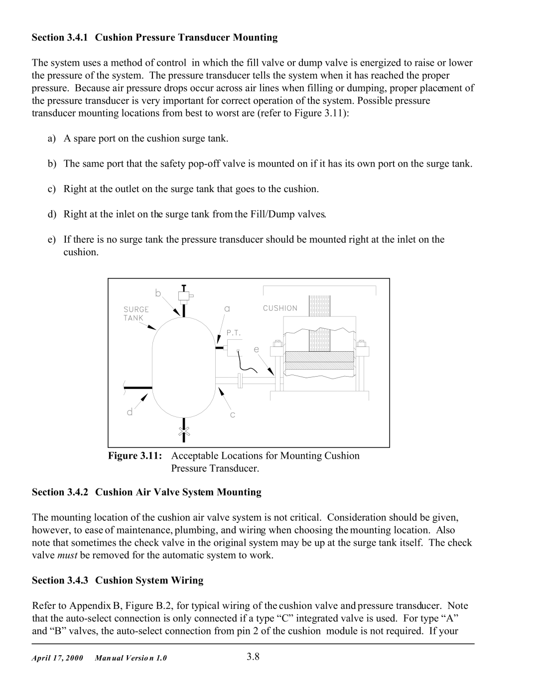 SMC Networks 5000 manual Cushion Pressure Transducer Mounting, Cushion Air Valve System Mounting, Cushion System Wiring 