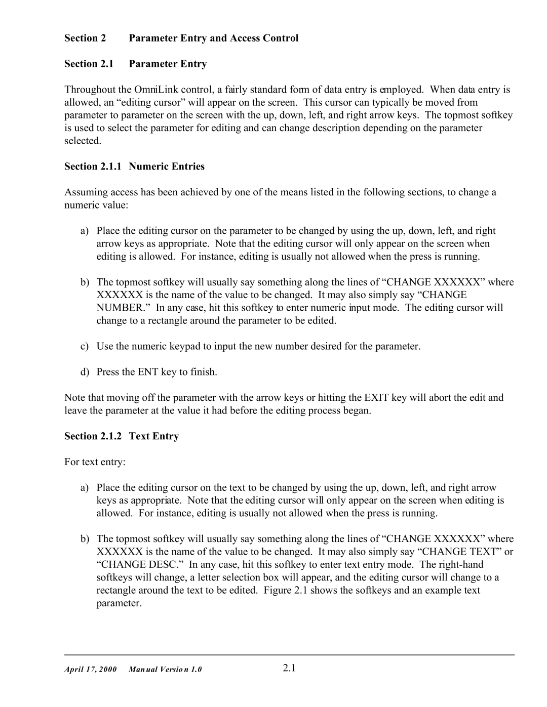 SMC Networks 5000 manual Parameter Entry and Access Control, Numeric Entries, Text Entry 