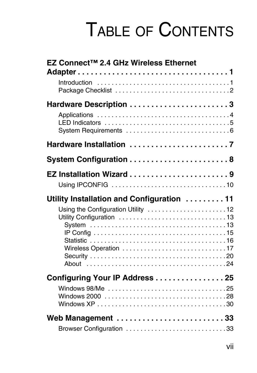 SMC Networks 5MC2671W manual Table of Contents 