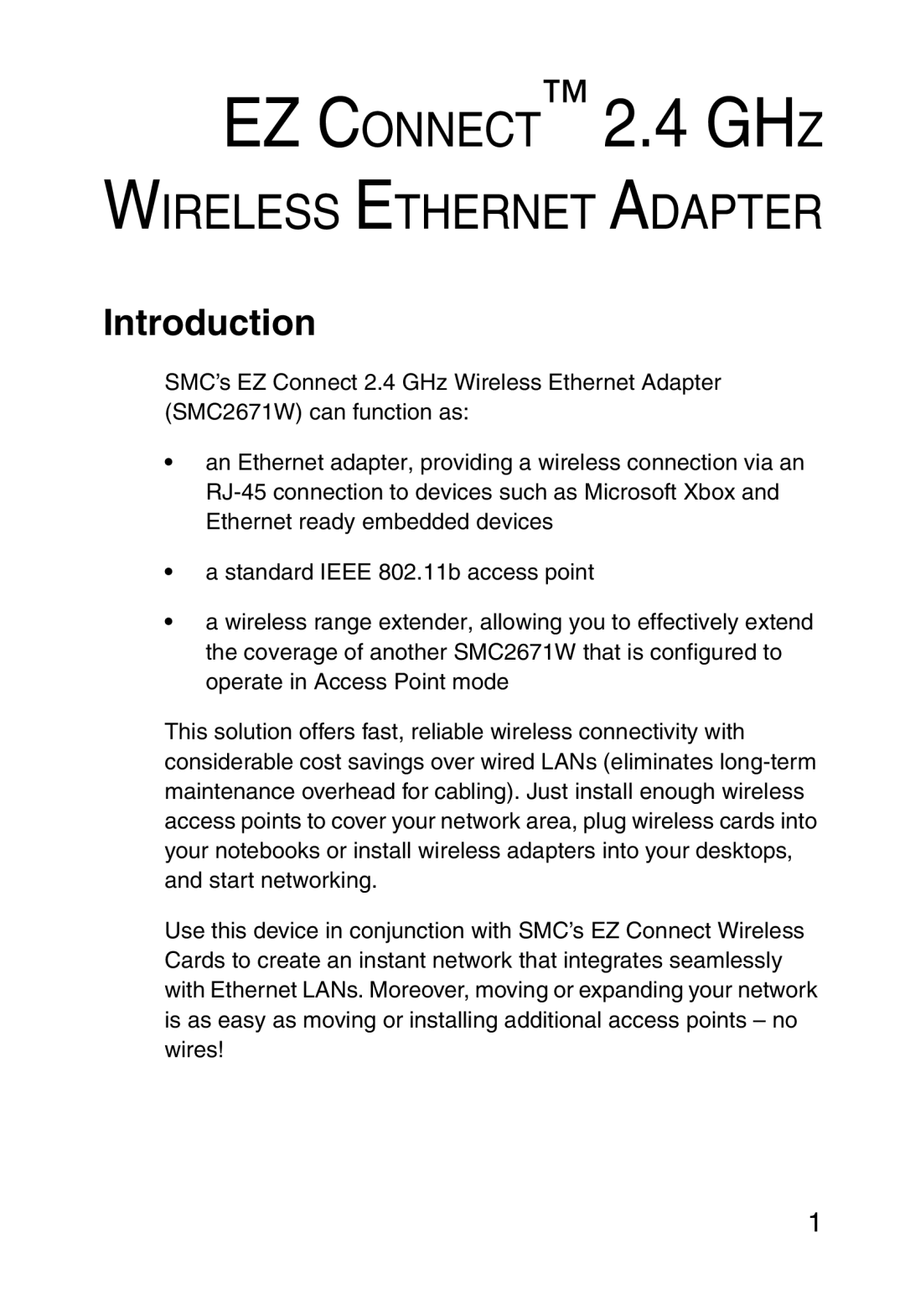 SMC Networks 5MC2671W manual EZ Connect 2.4 GHZ, Introduction 