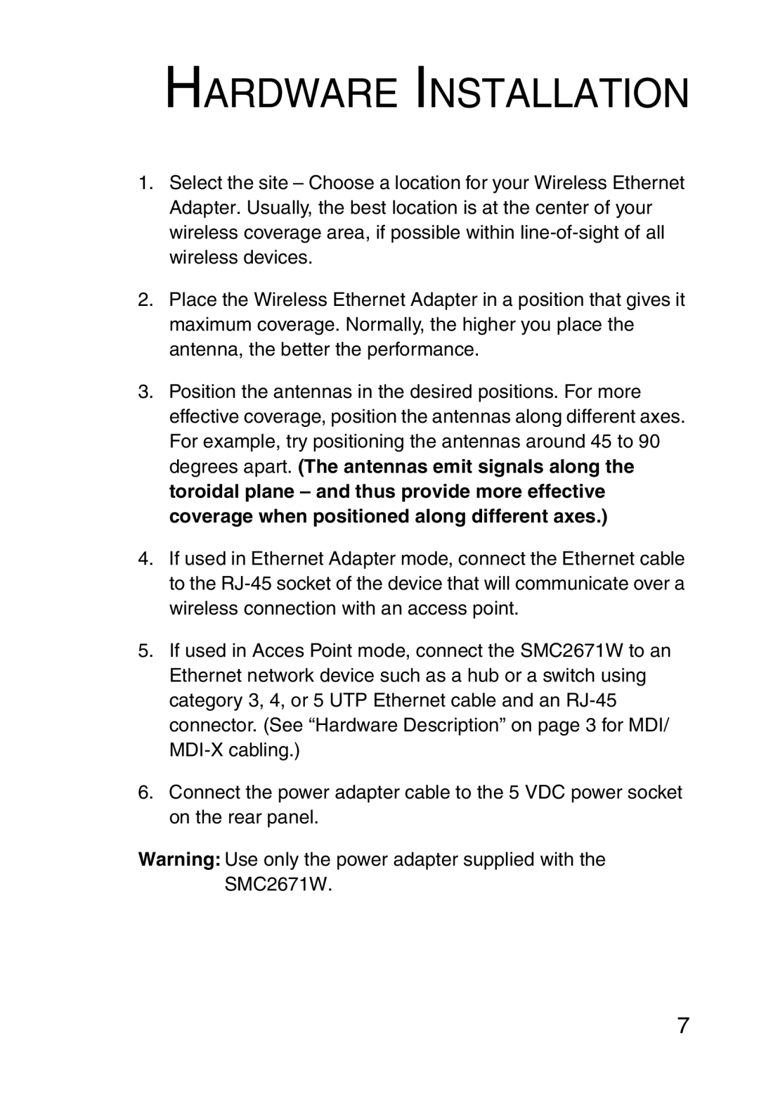 SMC Networks 5MC2671W manual Hardware Installation 