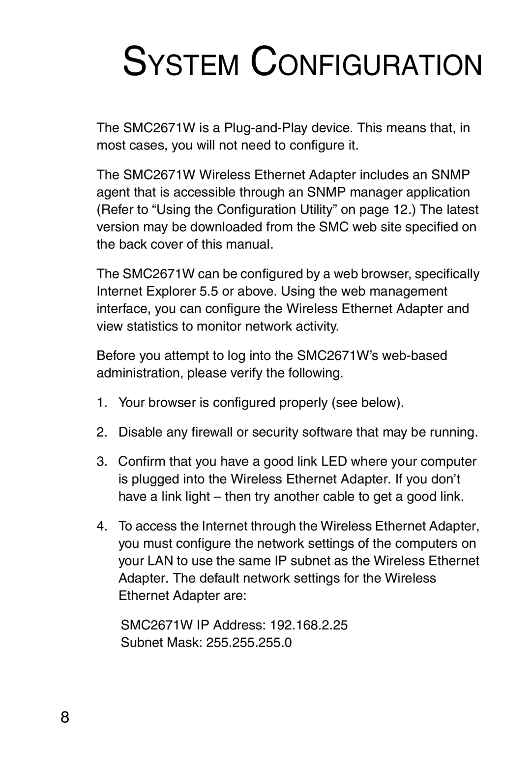 SMC Networks 5MC2671W manual System Configuration 