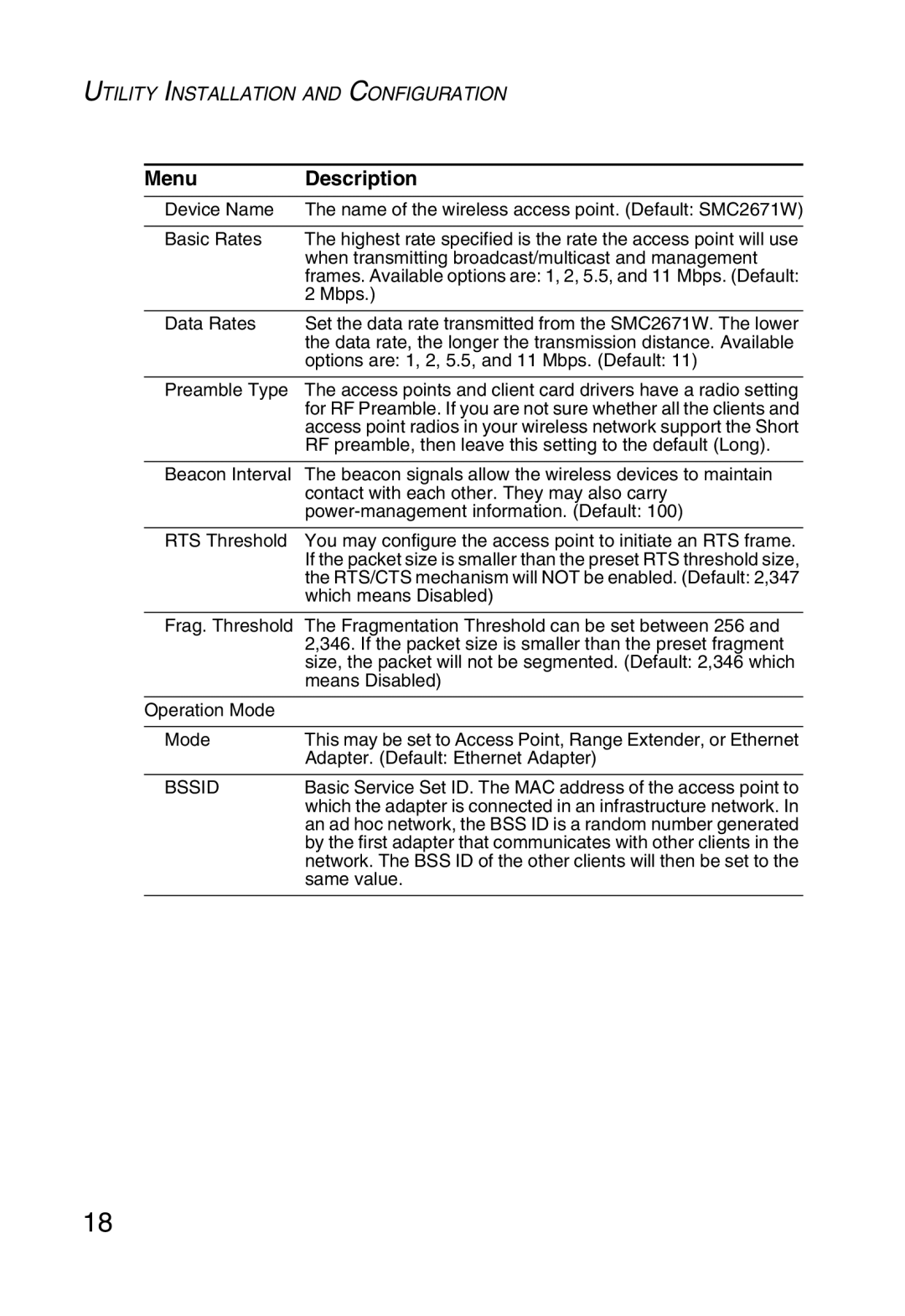 SMC Networks 5MC2671W manual Bssid 