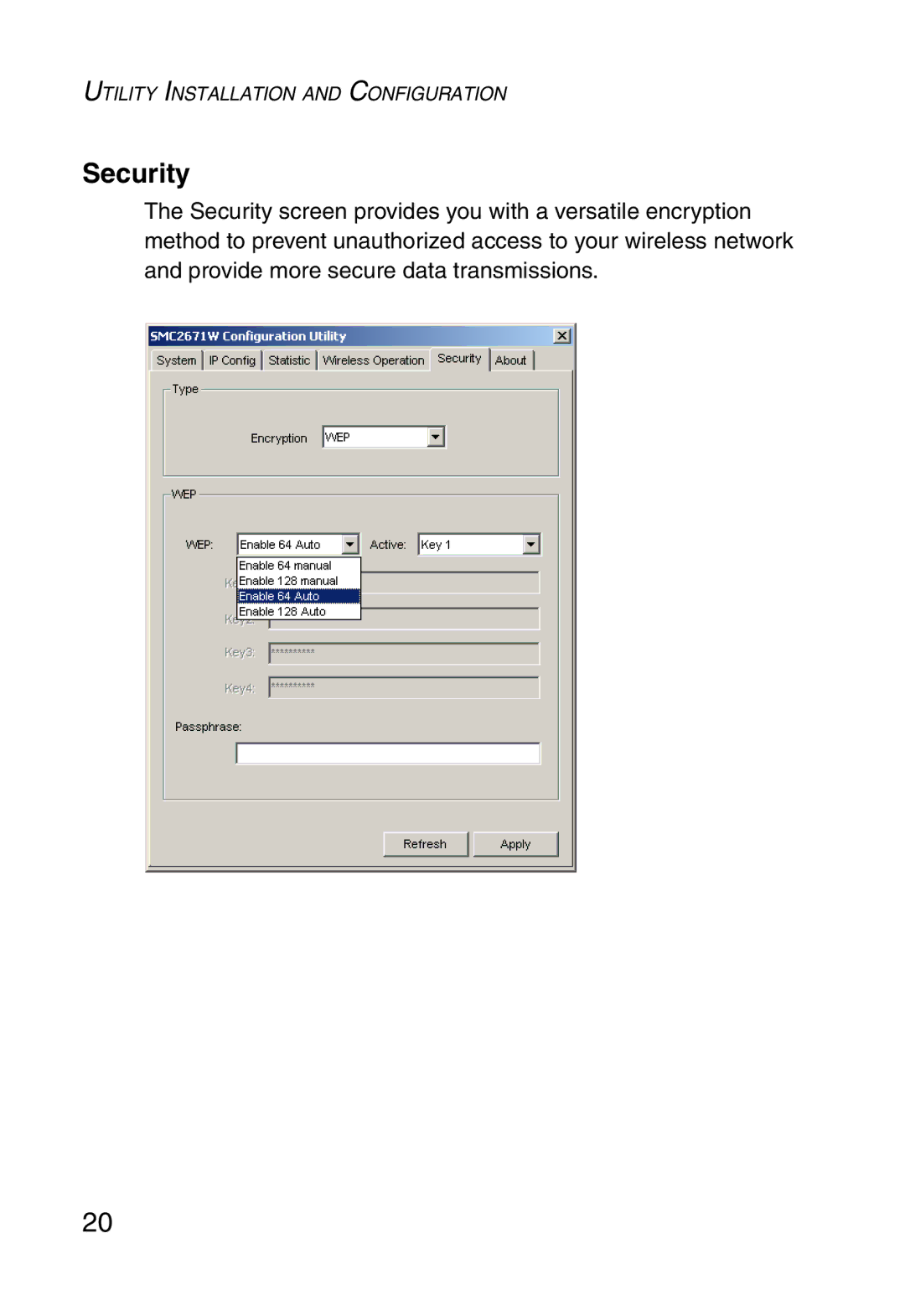 SMC Networks 5MC2671W manual Security 