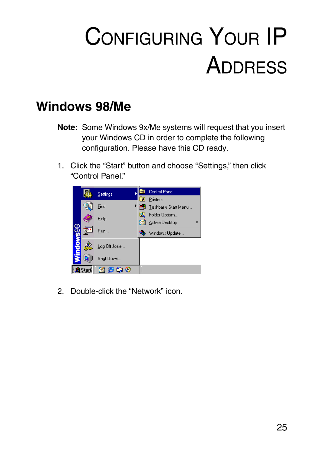 SMC Networks 5MC2671W manual Configuring Your IP Address, Windows 98/Me 