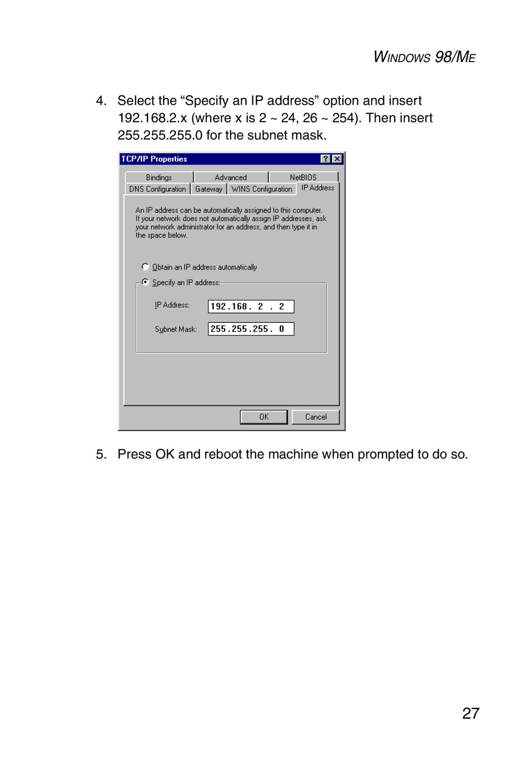 SMC Networks 5MC2671W manual Windows 98/ME 