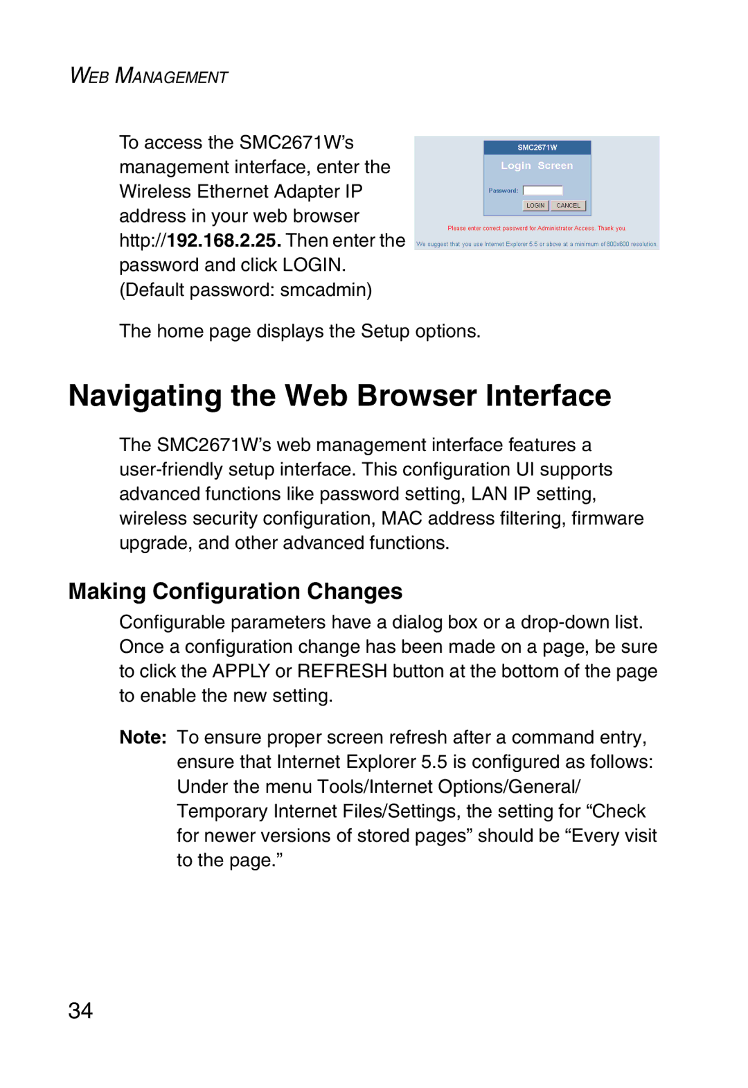 SMC Networks 5MC2671W manual Navigating the Web Browser Interface, Making Configuration Changes 