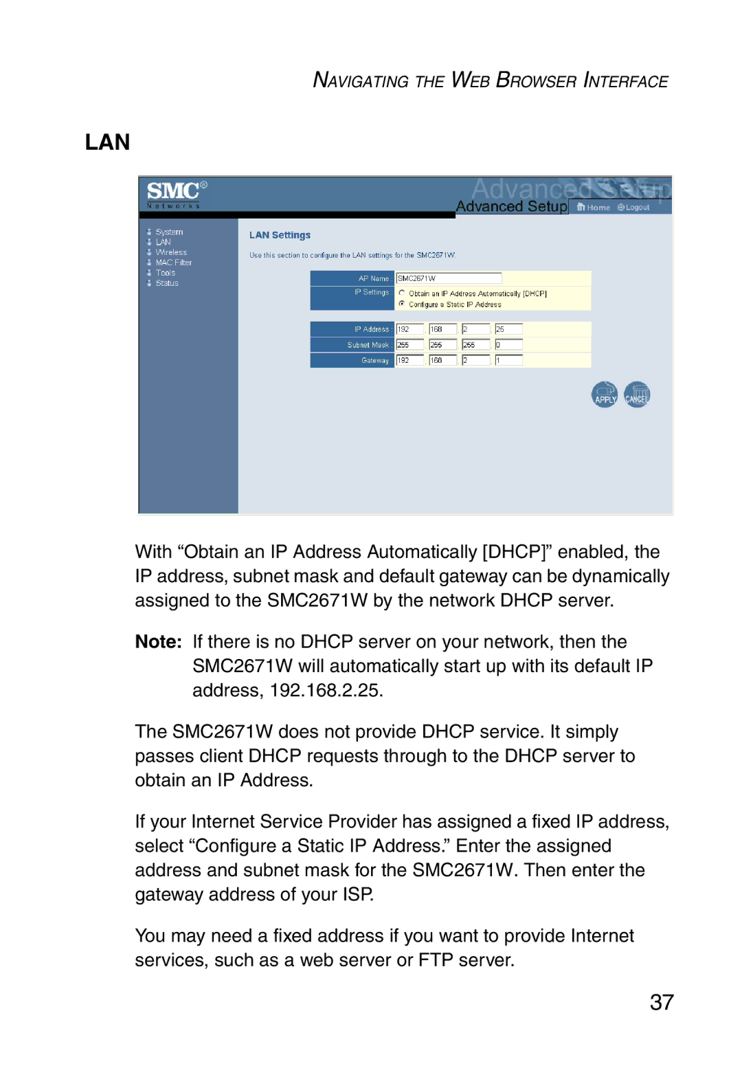 SMC Networks 5MC2671W manual Lan 