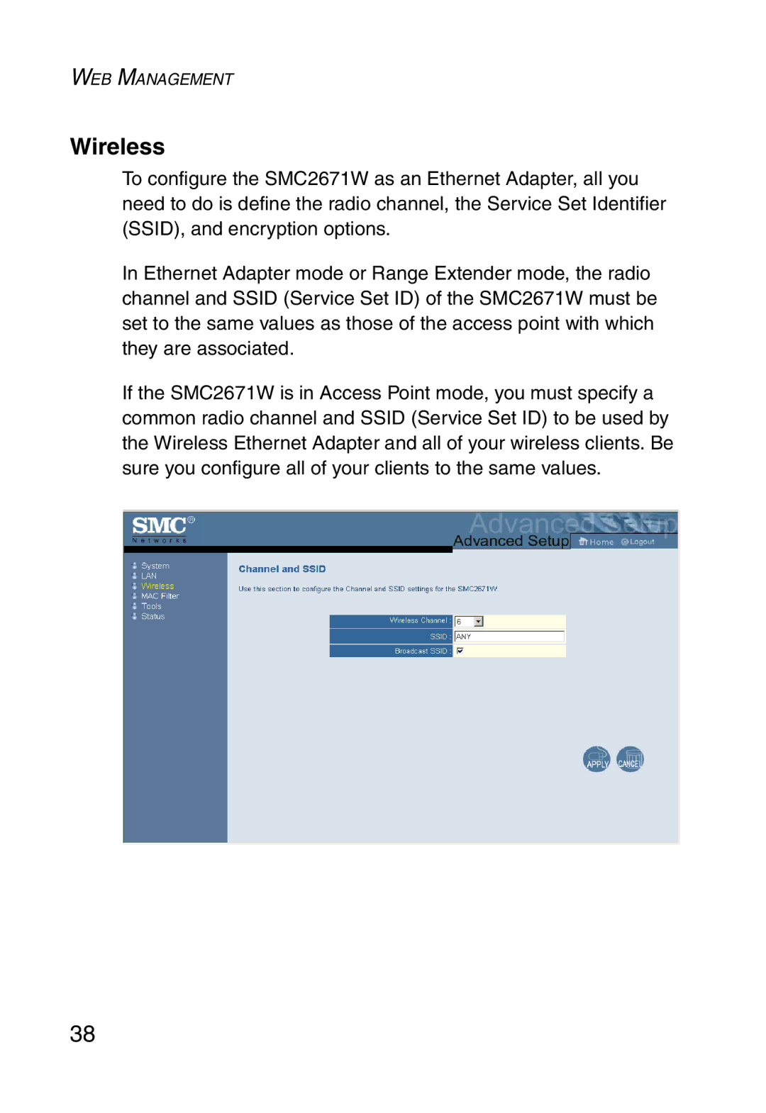 SMC Networks 5MC2671W manual Wireless 