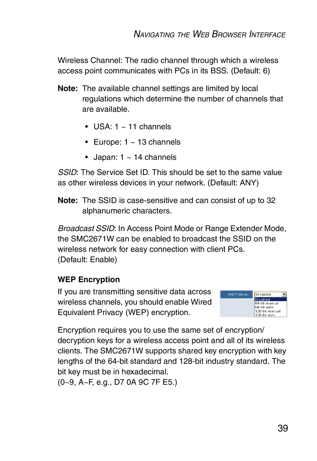 SMC Networks 5MC2671W manual WEP Encryption 