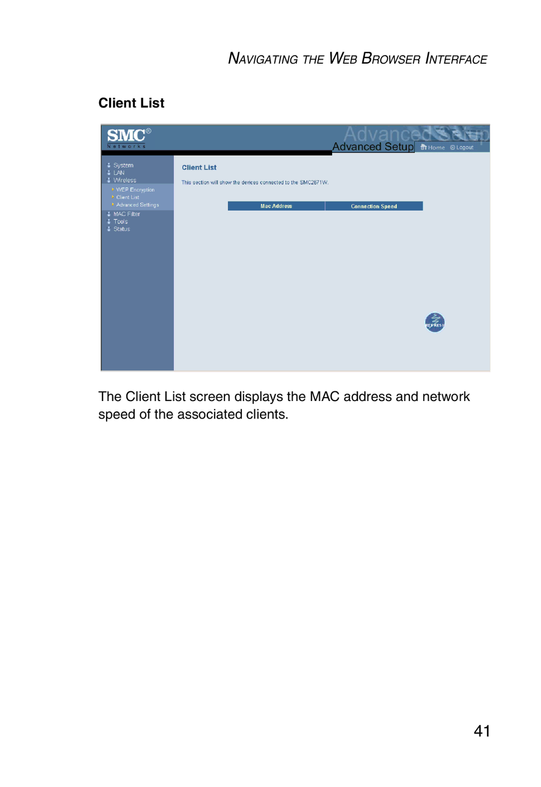 SMC Networks 5MC2671W manual Client List 