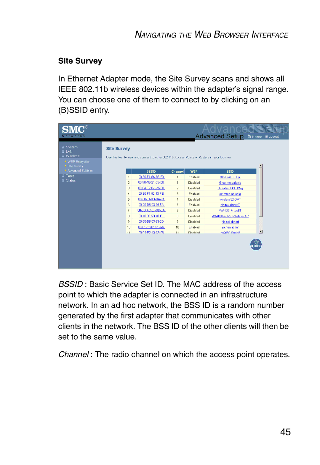 SMC Networks 5MC2671W manual Site Survey 