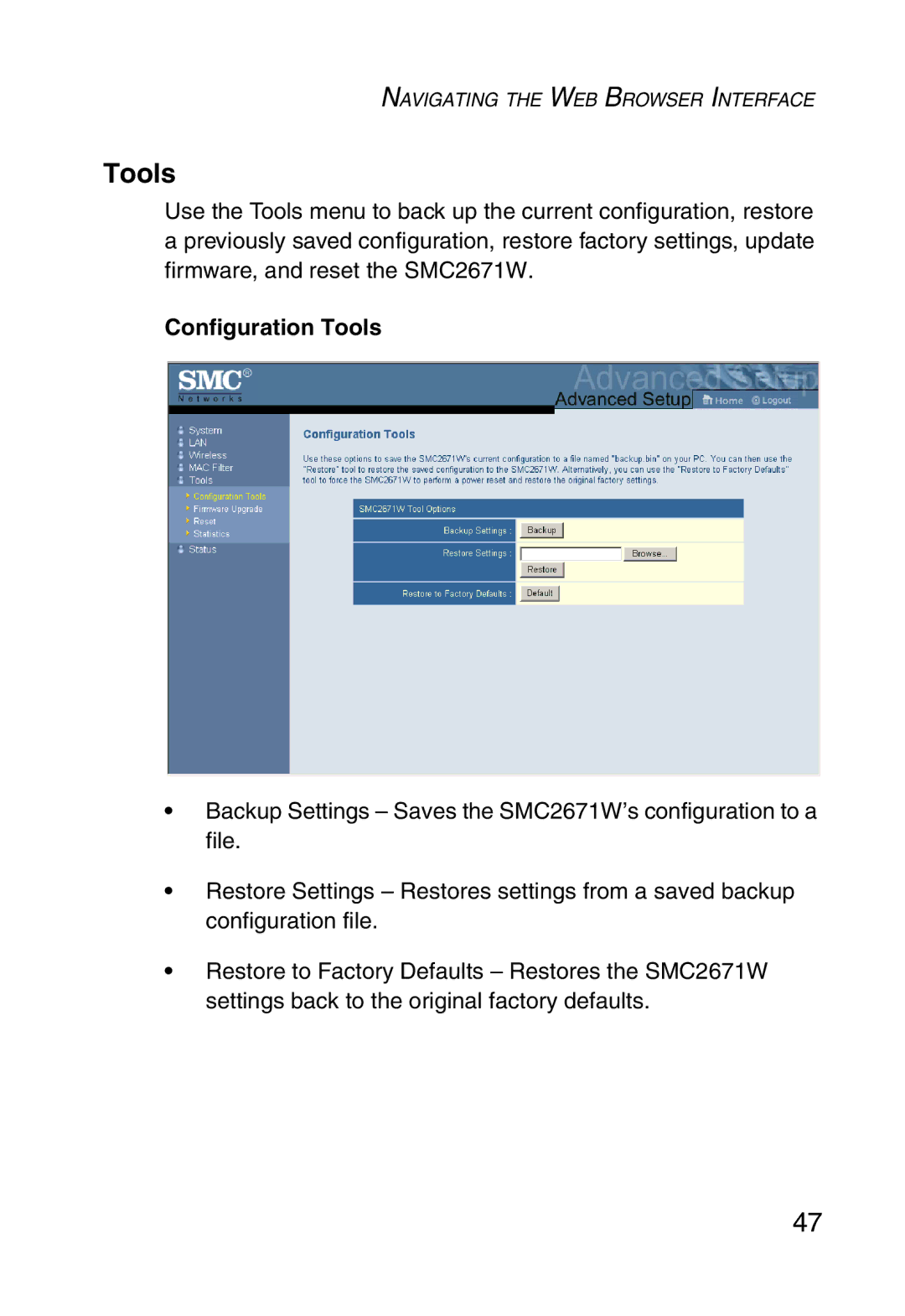 SMC Networks 5MC2671W manual Configuration Tools 