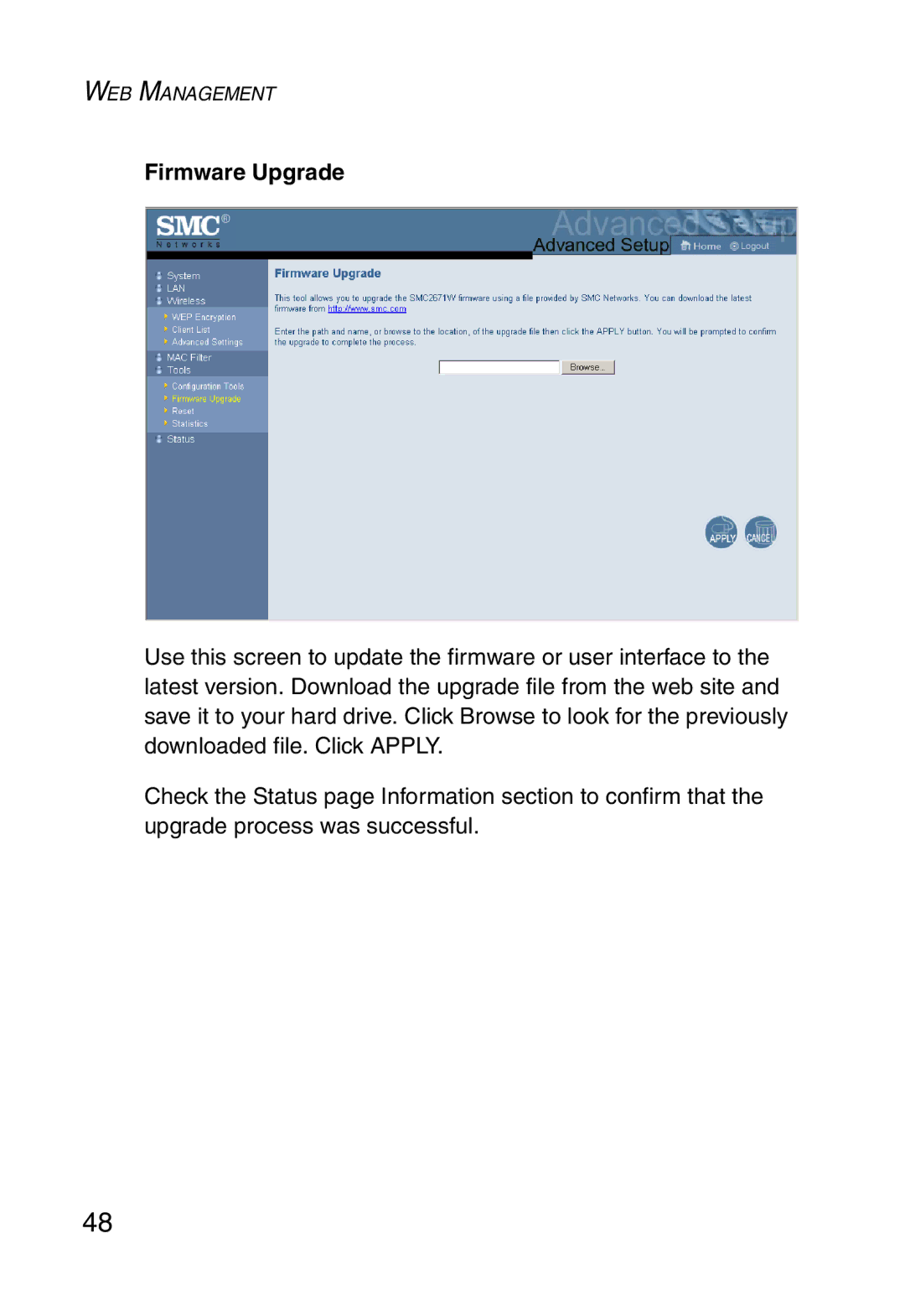 SMC Networks 5MC2671W manual Firmware Upgrade 