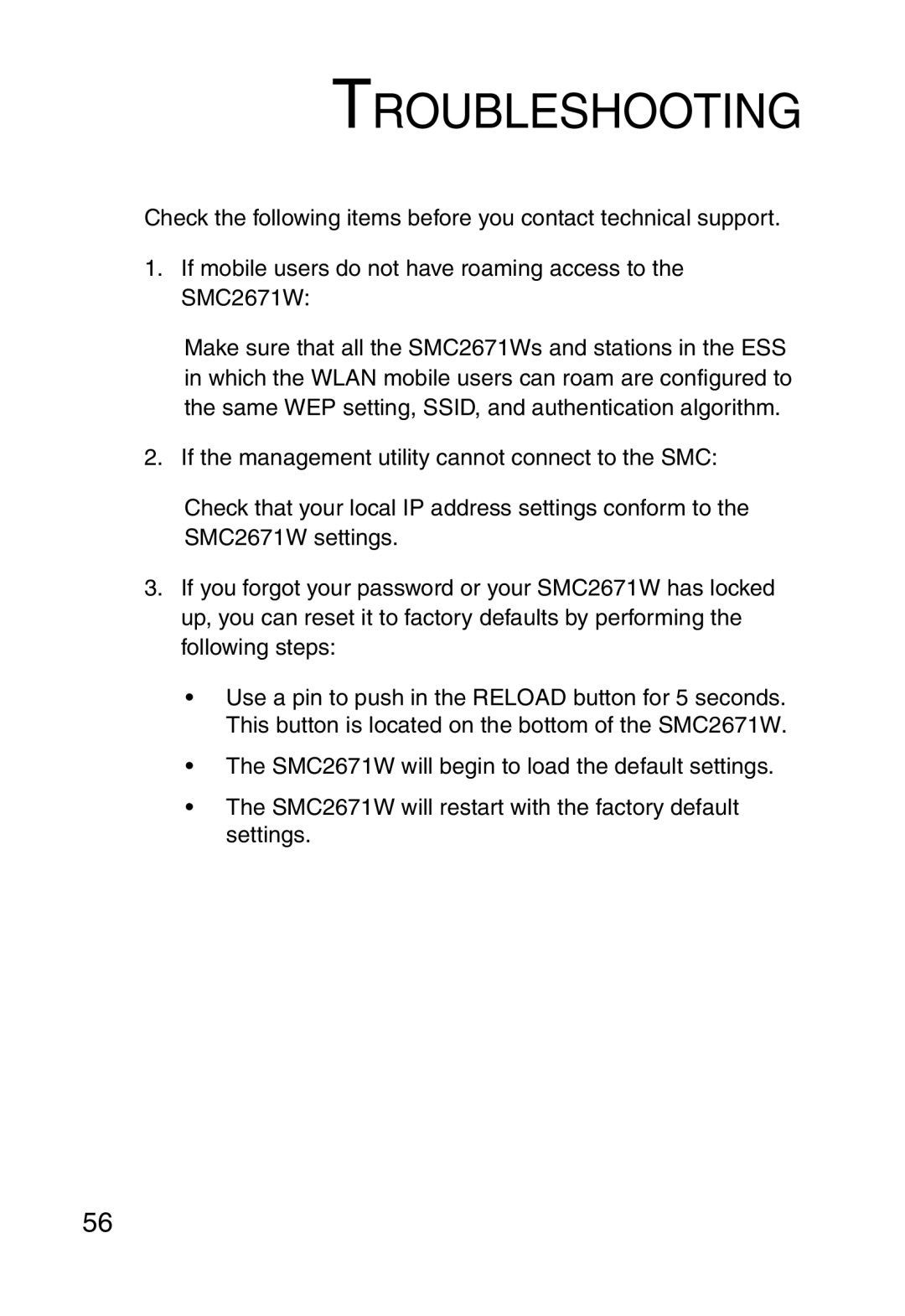 SMC Networks 5MC2671W manual Troubleshooting 