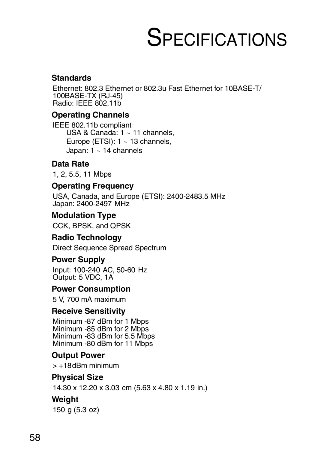 SMC Networks 5MC2671W manual Specifications 