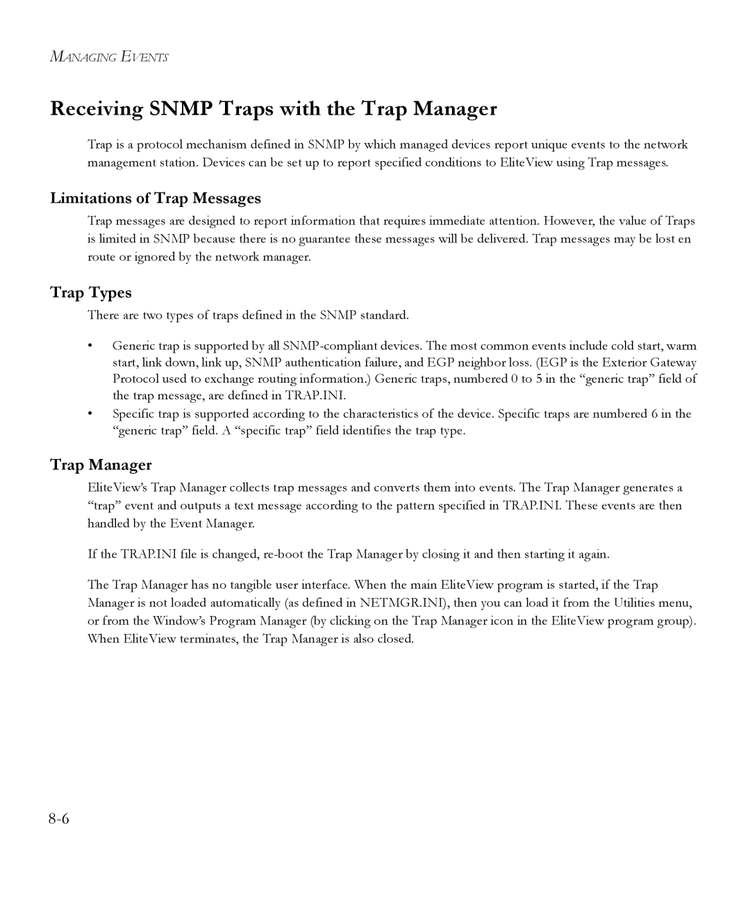 SMC Networks 6.20 manual Receiving Snmp Traps with the Trap Manager, Limitations of Trap Messages, Trap Types 