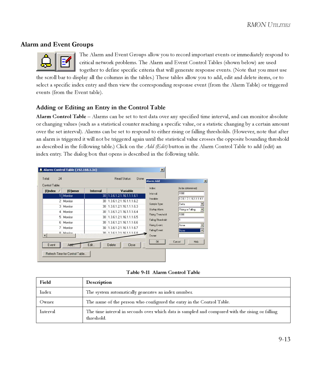 SMC Networks 6.20 manual Alarm and Event Groups, Alarm Control Table 