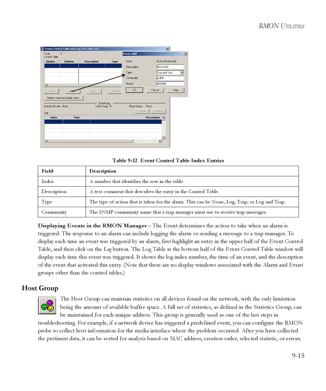 SMC Networks 6.20 manual Host Group, Event Control Table Index Entries 