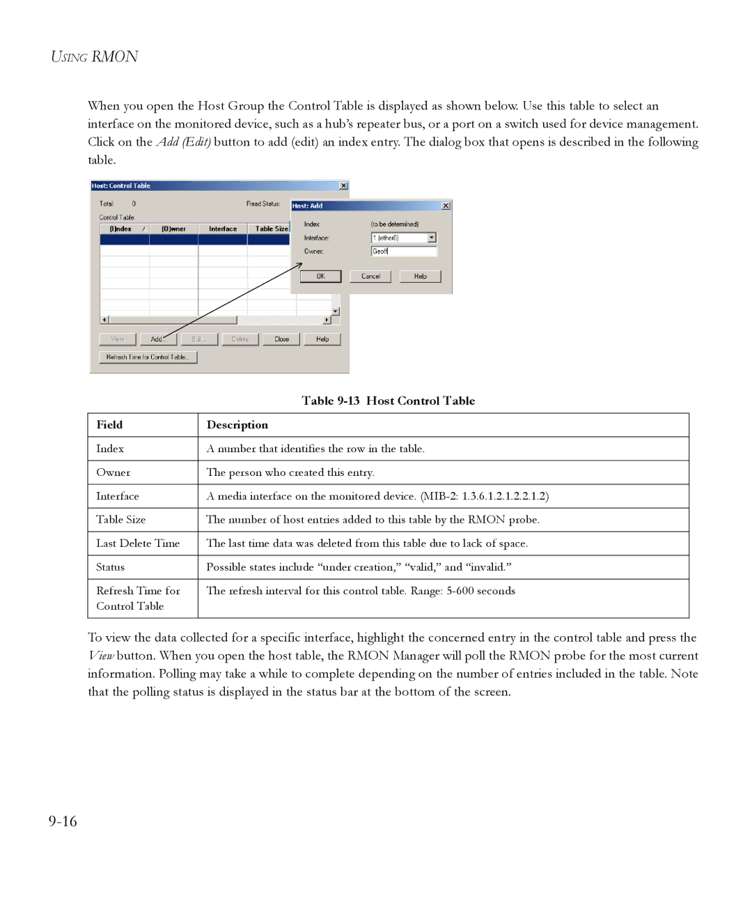 SMC Networks 6.20 manual Host Control Table 