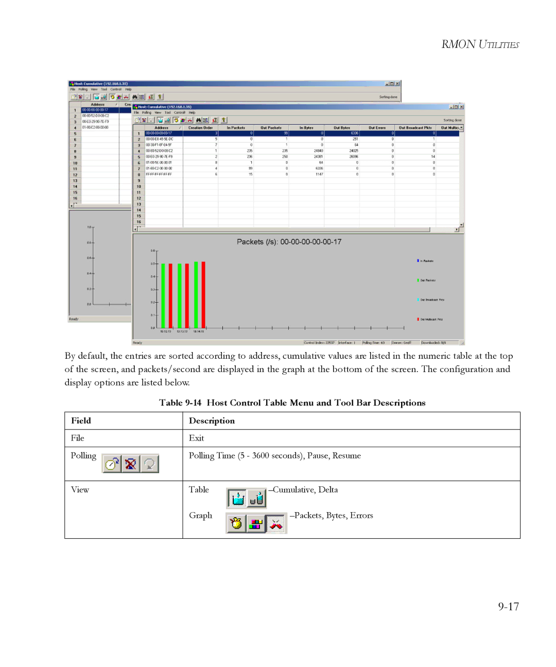 SMC Networks 6.20 manual Host Control Table Menu and Tool Bar Descriptions 