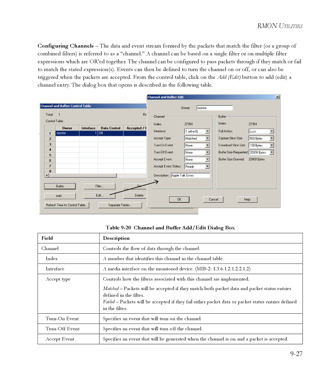 SMC Networks 6.20 manual Channel and Buffer Add/Edit Dialog Box 