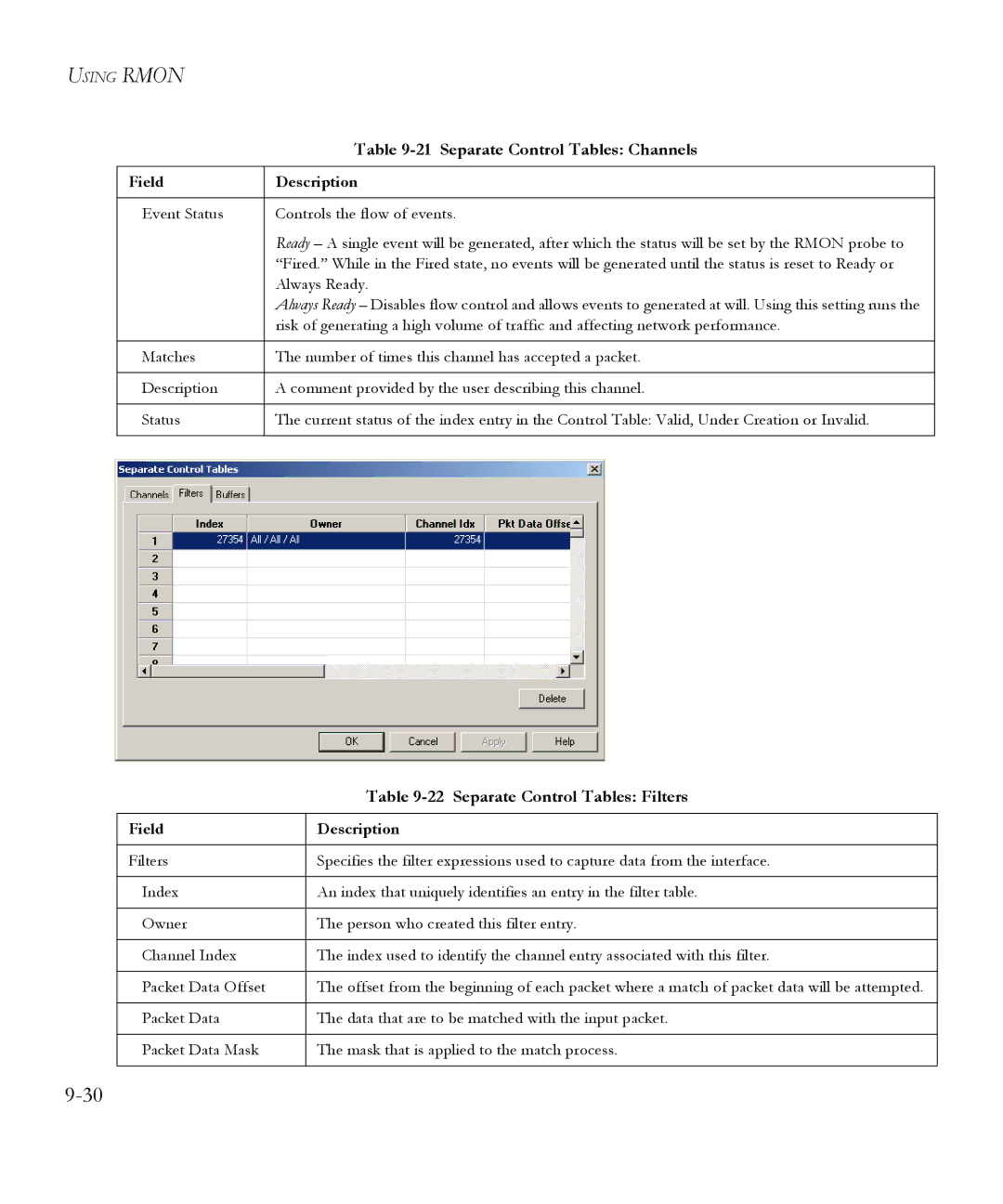 SMC Networks 6.20 manual Separate Control Tables Filters 