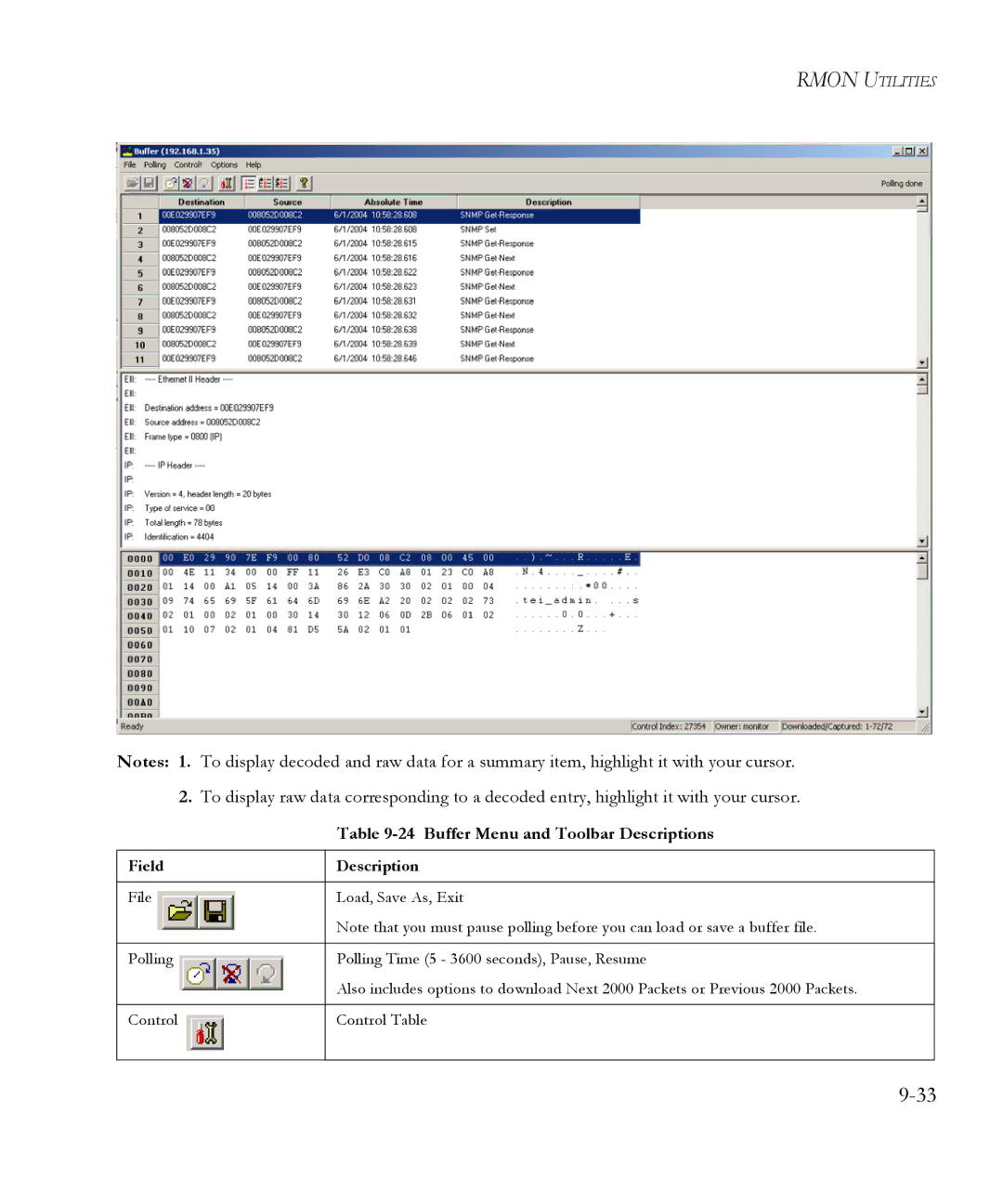 SMC Networks 6.20 manual Buffer Menu and Toolbar Descriptions 