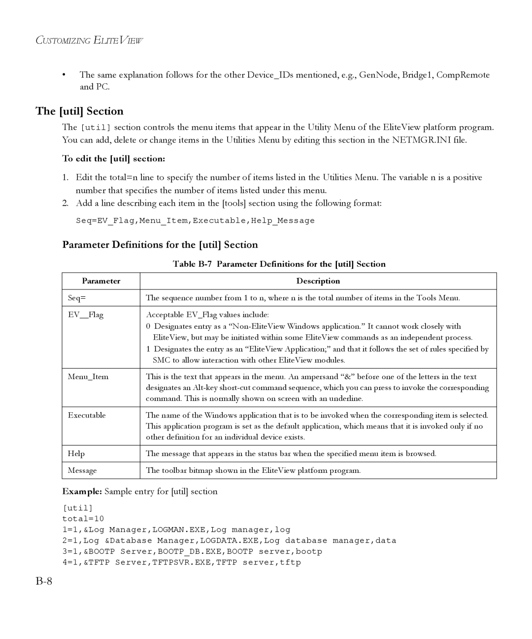 SMC Networks 6.20 manual Util Section, Parameter Definitions for the util Section, To edit the util section 