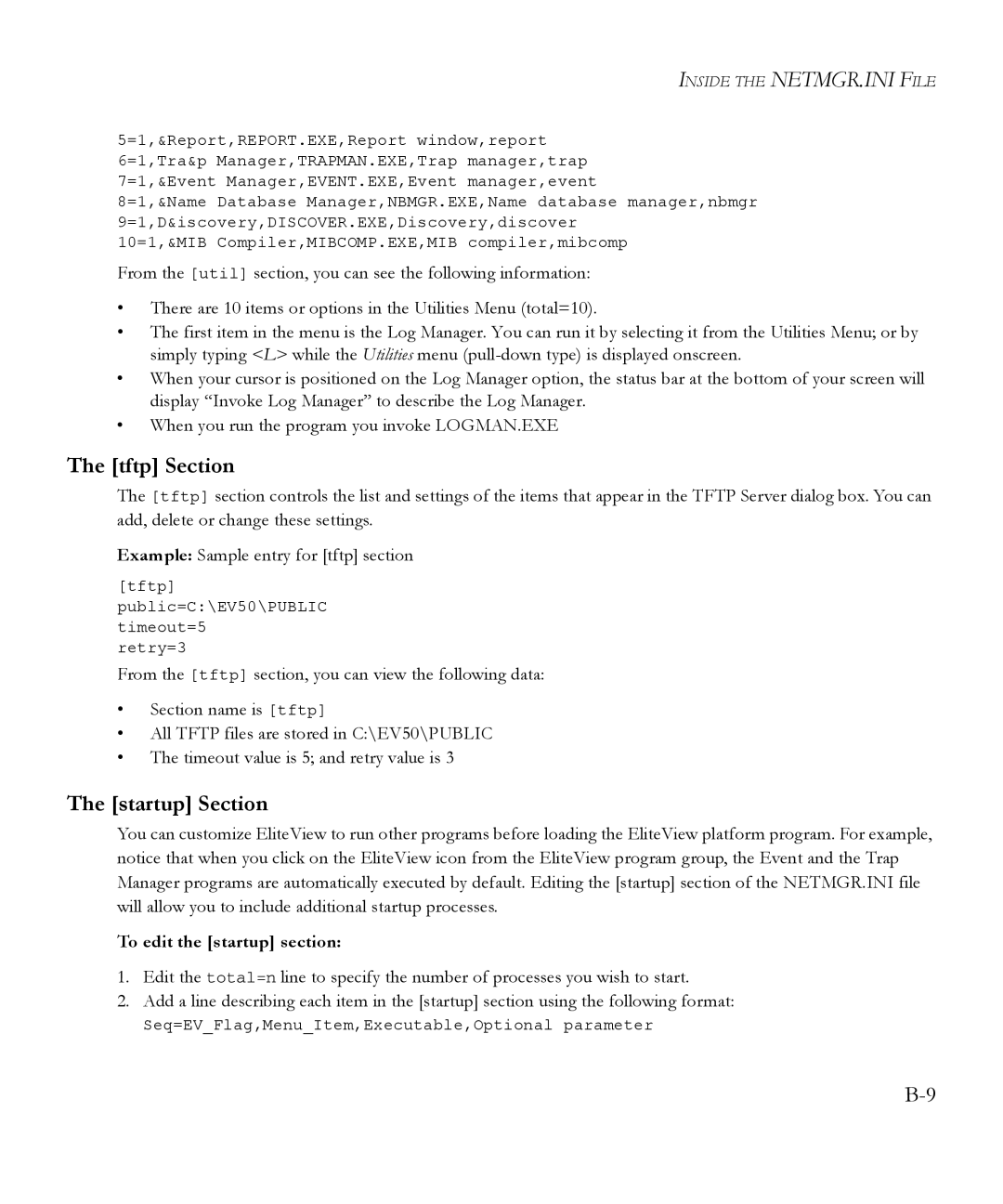 SMC Networks 6.20 manual Tftp Section, Startup Section, To edit the startup section 