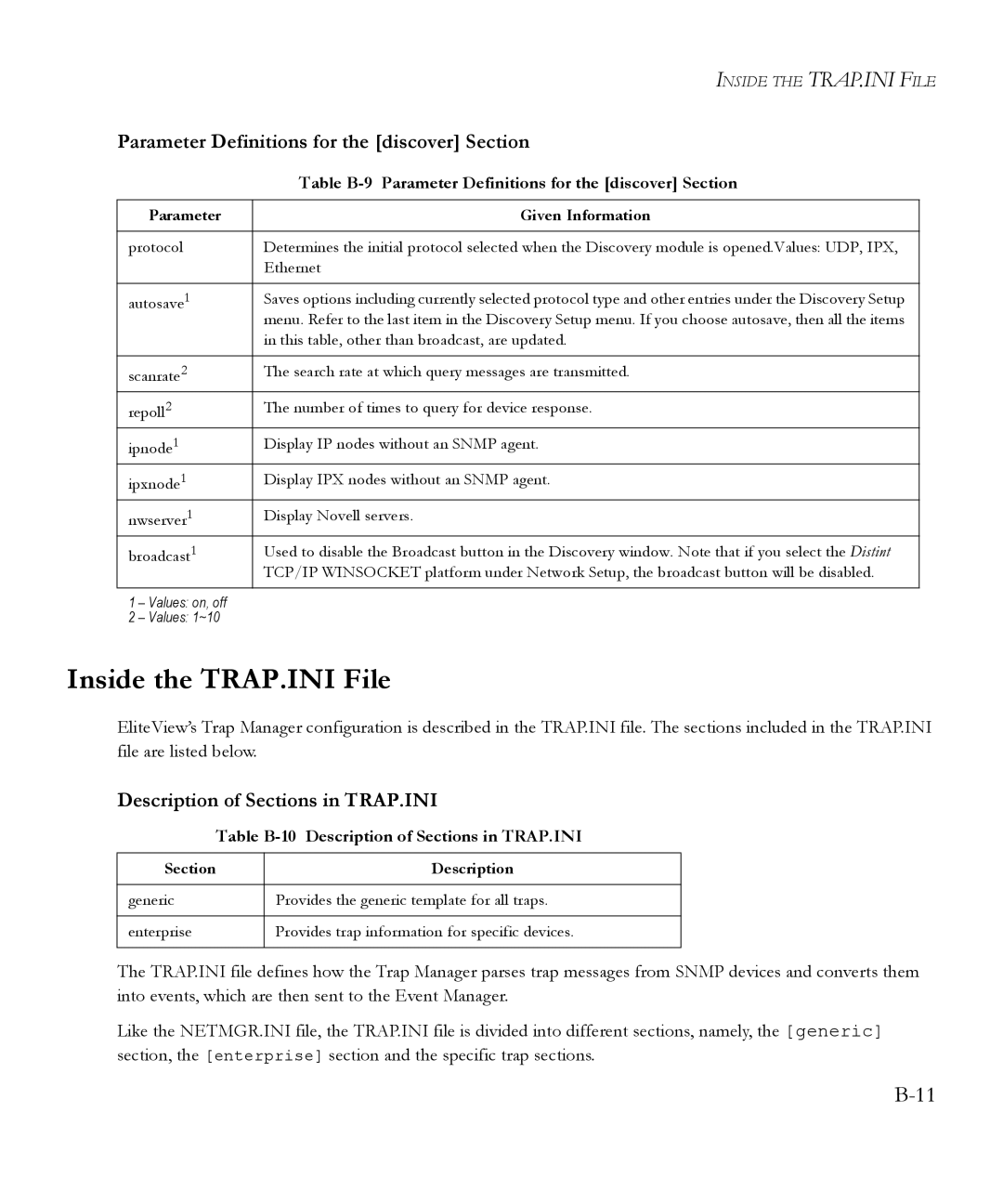 SMC Networks 6.20 manual Inside the TRAP.INI File, Parameter Definitions for the discover Section 