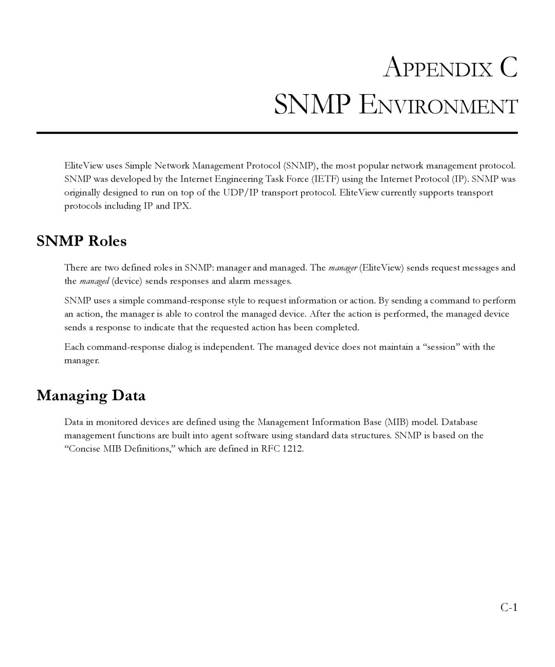 SMC Networks 6.20 manual Appendix C Snmp Environment, Snmp Roles, Managing Data 