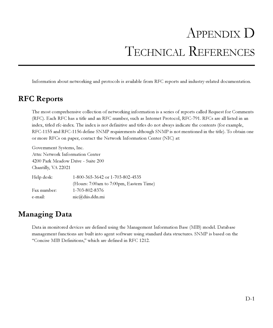 SMC Networks 6.20 manual Appendix D Technical References, RFC Reports 