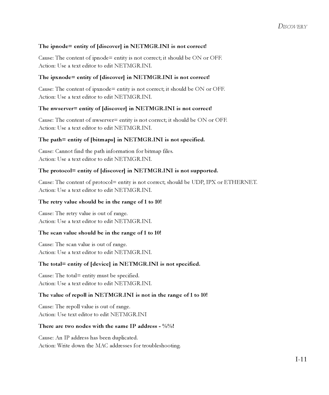 SMC Networks 6.20 Ipnode= entity of discover in NETMGR.INI is not correct, Retry value should be in the range of 1 to 