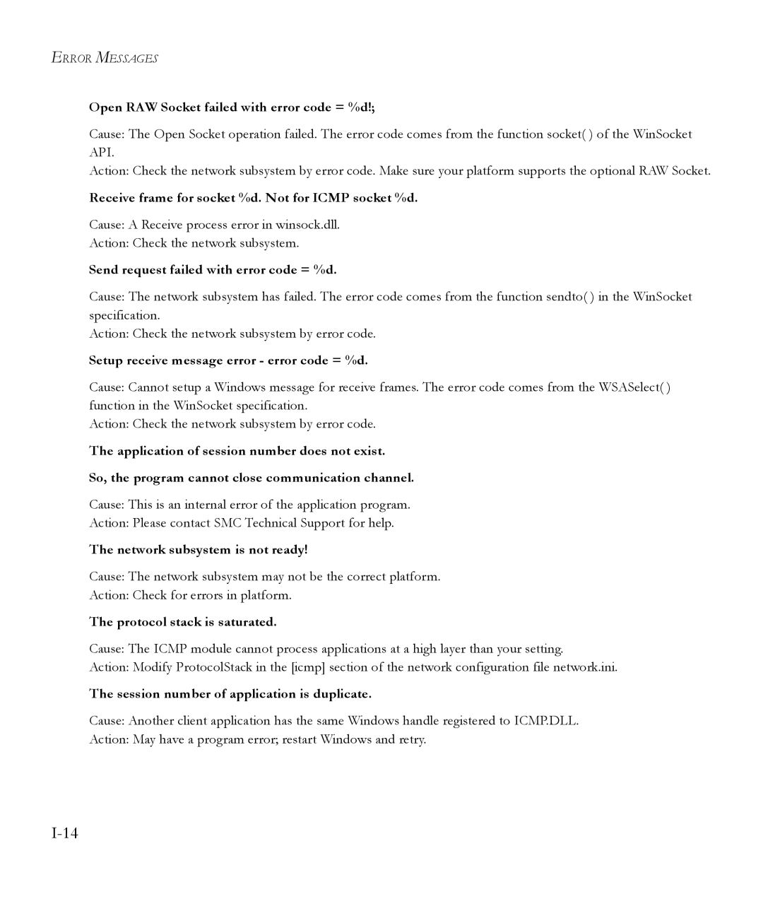 SMC Networks 6.20 manual Open RAW Socket failed with error code = %d, Receive frame for socket %d. Not for Icmp socket %d 