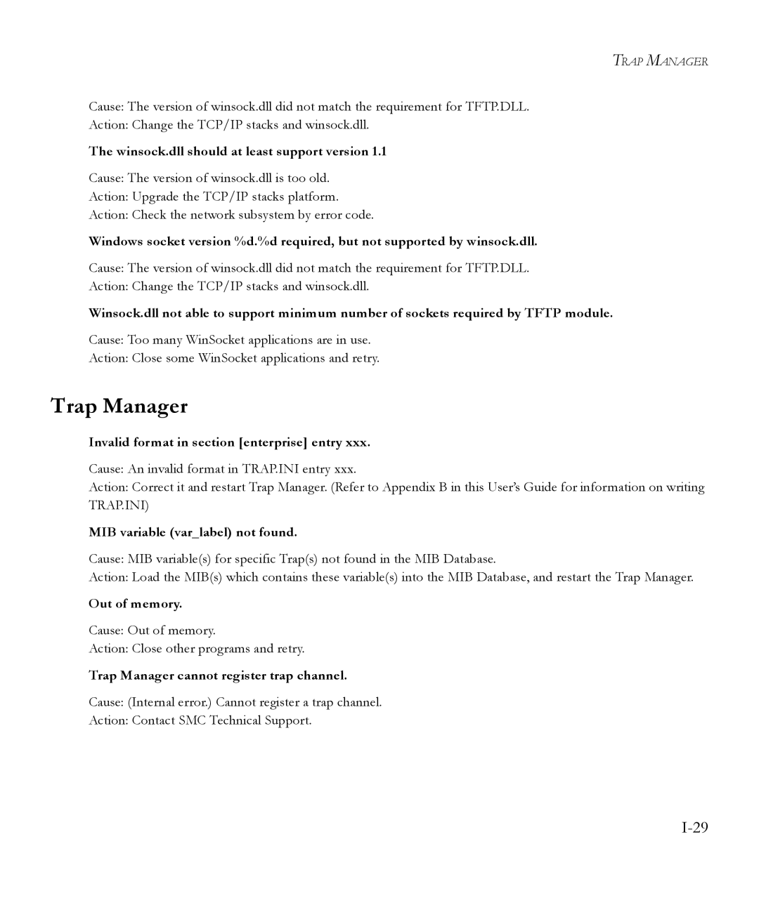 SMC Networks 6.20 Trap Manager, Winsock.dll should at least support version, Invalid format in section enterprise entry 