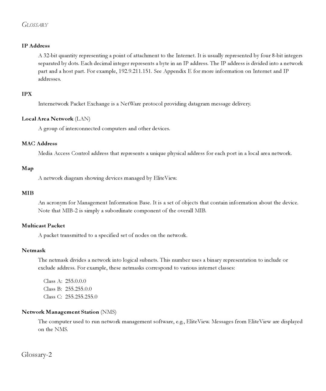 SMC Networks 6.20 manual IP Address, Local Area Network LAN, MAC Address, Map, Multicast Packet, Netmask 