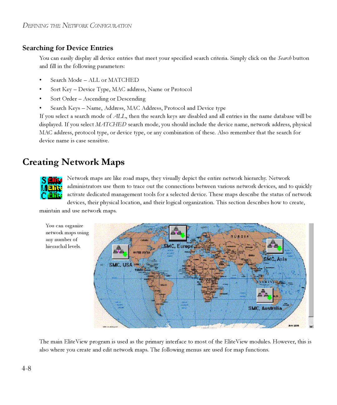 SMC Networks 6.20 manual Creating Network Maps, Searching for Device Entries 