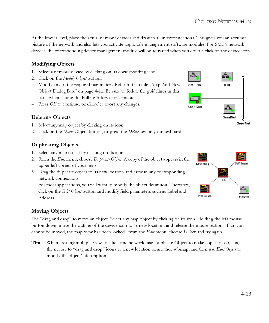 SMC Networks 6.20 manual Modifying Objects, Deleting Objects, Duplicating Objects, Moving Objects 