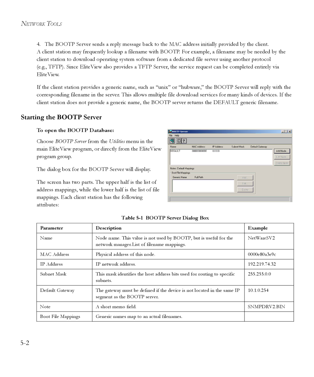 SMC Networks 6.20 manual Starting the Bootp Server, To open the Bootp Database, Bootp Server Dialog Box 