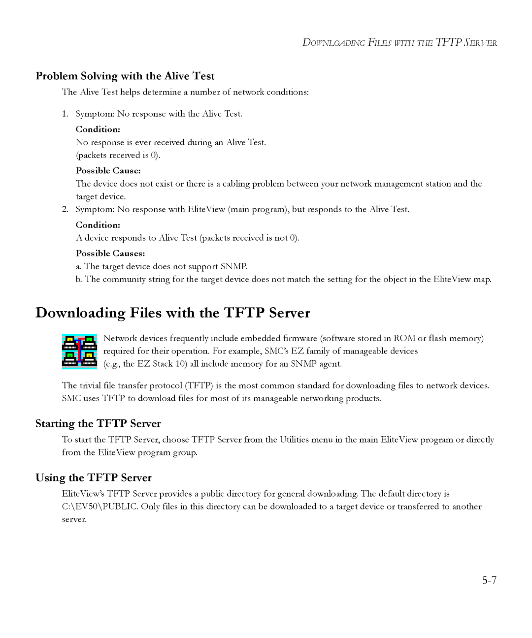 SMC Networks 6.20 Downloading Files with the Tftp Server, Problem Solving with the Alive Test, Starting the Tftp Server 