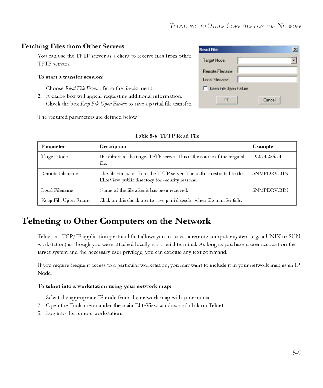 SMC Networks 6.20 manual Telneting to Other Computers on the Network, Fetching Files from Other Servers, Tftp Read File 