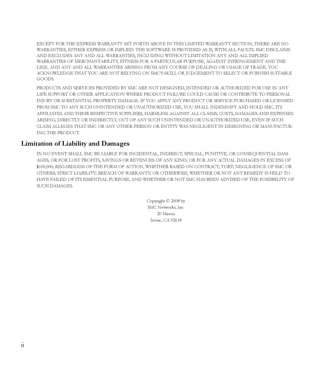 SMC Networks 6.20 manual Limitation of Liability and Damages 