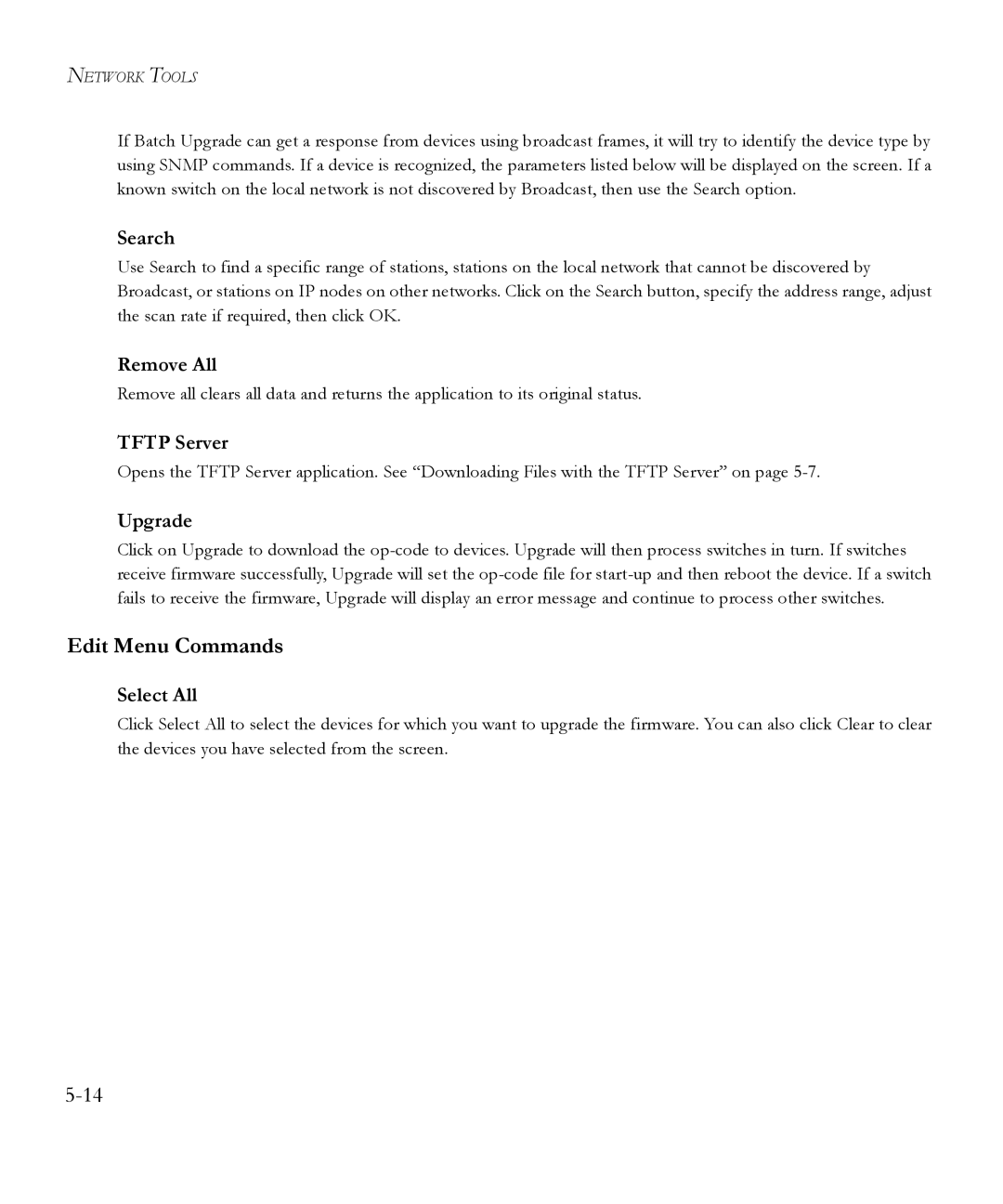 SMC Networks 6.20 manual Edit Menu Commands, Tftp Server, Upgrade, Select All 