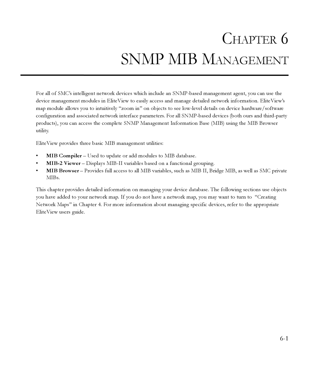 SMC Networks 6.20 manual Snmp MIB Management, Chapter 